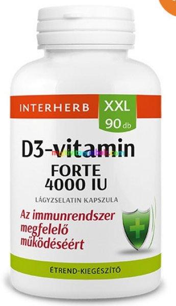 D3-vitamin FORTE 100 µg, 4000 IU XXL, olivaolajjal, 90 db lágyzselatin
kapszula - Interherb