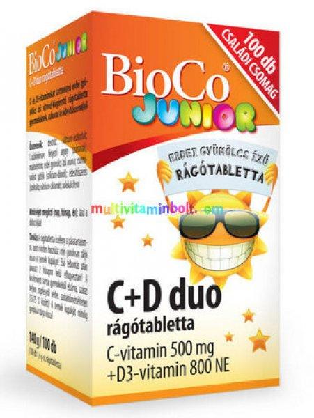 C+D DUO JUNIOR Családi csomag 100 db rágótabletta, 500 mg C-vitamin és 800
IU D3-vitamin - BioCo