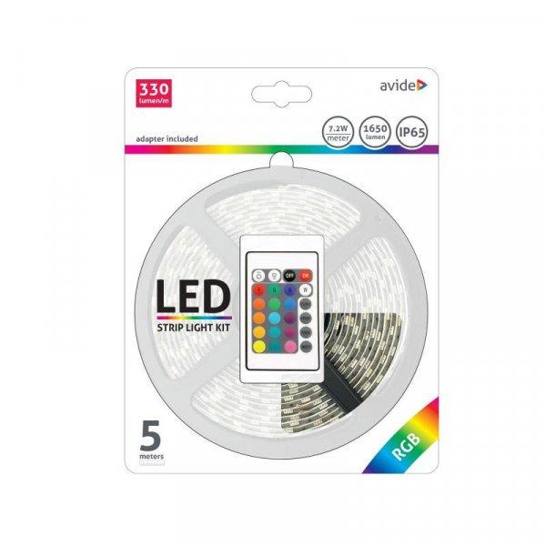 LED szalag szett beltéri: 5 méter RGB 5050-30 szalag - távirányítóval,
vezérelhető + tápegység