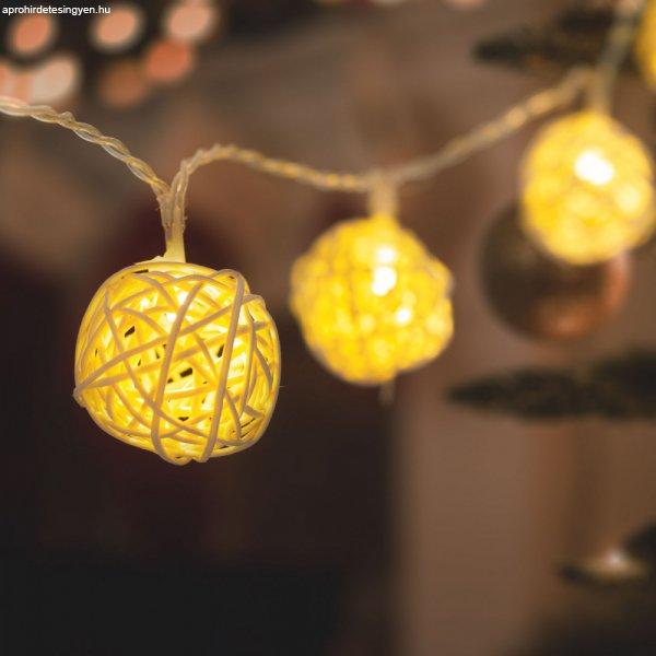 LED fényfüzér - rattan labdák - 1,35 m - melegfehér - 2 x AA 56519