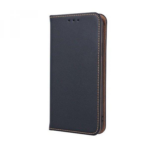 Genuine Leather Apple iPhone 12 / 12 Pro 2020 (6.1) oldalra nyíló mágneses
bőrhatású könyv tok szilikon belsővel fekete