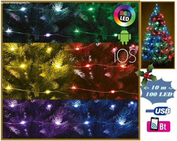 Változtatható színű RGB Karácsonyi LED fényfüzér ML100RGB SMART USB