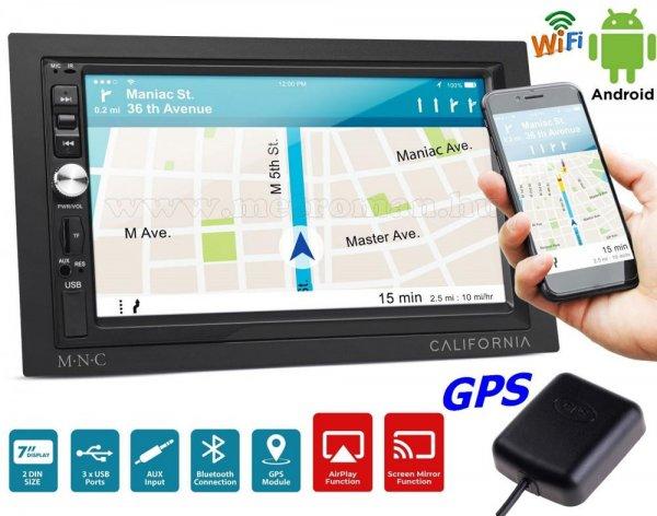 Android multimédiás autórádió fejegység GPS-el 7" LCD monitorral 2DIN
MNC California GPS-BT