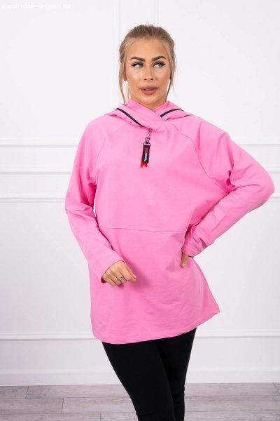 Oversize tunika cipzárral és kapucnival modell 0160 élénk rózsaszínű