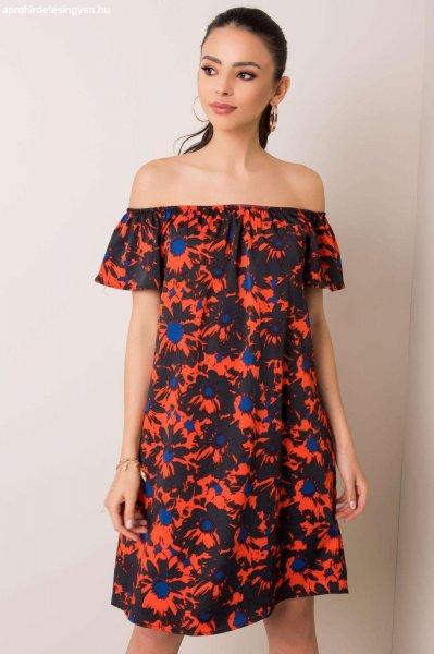 Reneszánsz stílusú virágmintás ruha Kristen fekete+piros