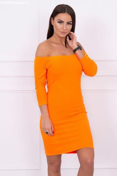 Ráncos anyagból készült ruha fedetlen vállakkal neon narancssárga