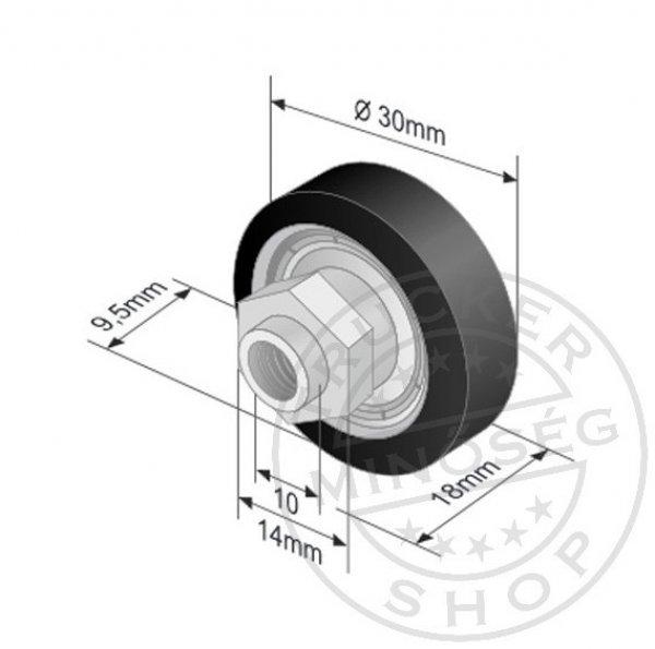Szimpla ponyva görgő 30x9,5/18mm TSE