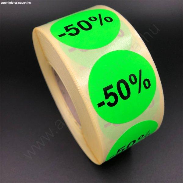 38mm körcímke -10% -20% -30% -40% -50% -70% - fluo zöld