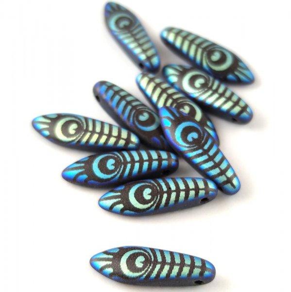 Lándzsa (szirom) cseh préselt üveggyöngy - Jet Matt AB Laser Cut - 5x16mm