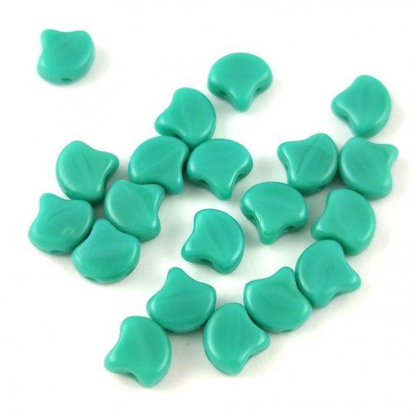 Ginko - cseh préselt kétlyukú gyöngy - Turquoise Green - 7.5 x 7.5 mm