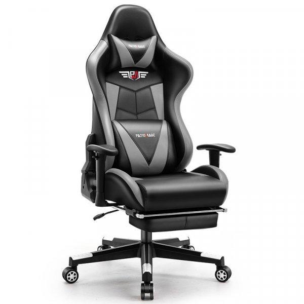 Astrum eSPORT gamer szék, behúzható lábtartó, állítható kartámasz,
dönthető háttámla, masszázs funkció fekete - szürke