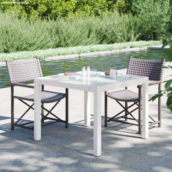 vidaXL fehér polyrattan és edzett üveg kerti asztal 90 x 90 x 75 cm