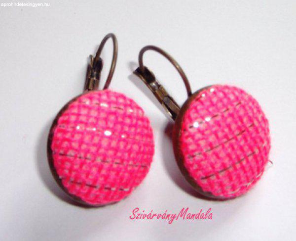  Textil gomb ékszer, francia kapcsos fülbevaló -rózsaszín ez