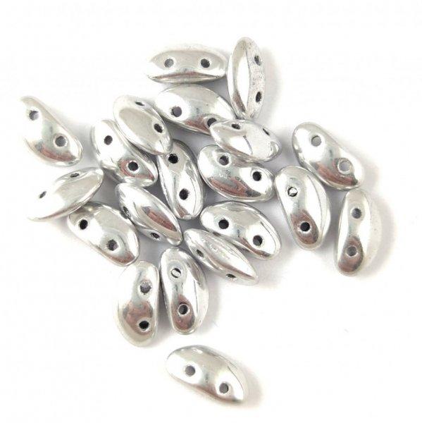 Mobyduo cseh préselt kétlyukú gyöngy - Silver - 3x8mm