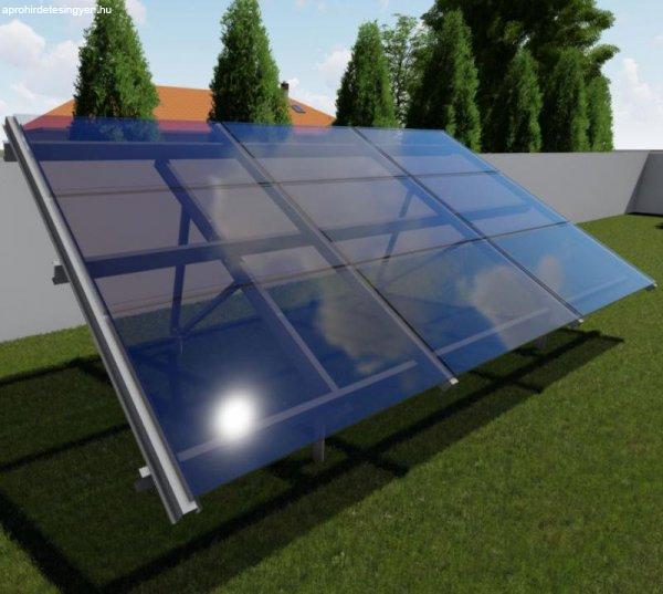 Földre telepíthető napelem-tartószerkezet 30°-os dőlésszög, 9 napelem,
1750mm, vízszintes szerelés