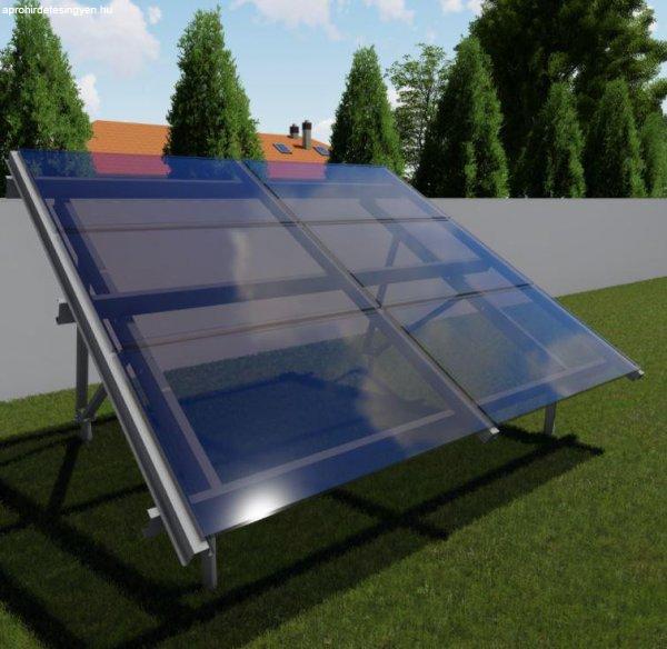 Földre telepíthető napelem-tartószerkezet 30°-os dőlésszög, 6 napelem,
1750mm, vízszintes szerelés