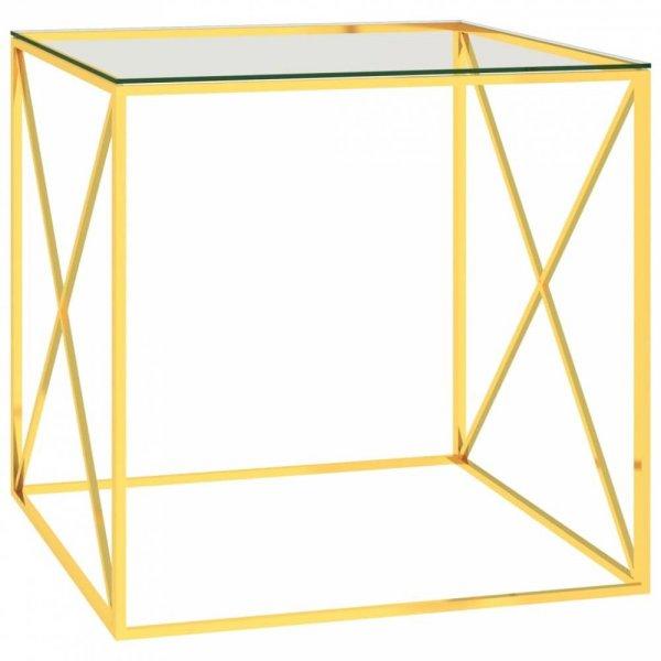 Aranyszínű üveg és rozsdamentes acél dohányzóasztal 55x55x55 cm
