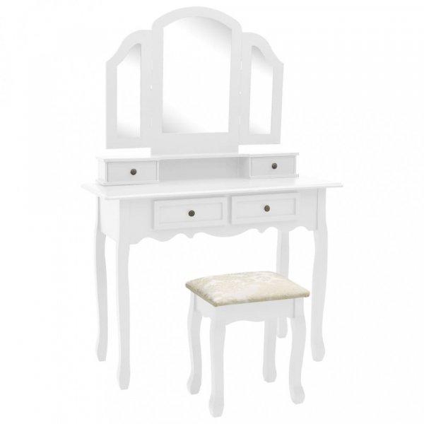Fehér császárfa fésülködőasztal-szett ülőkével 100x40x146 cm