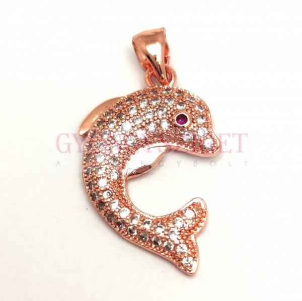 Köztes elem - Delfin - Rose Gold színű - cirkóniás - 25x18mm