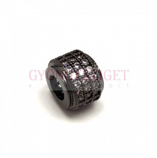 Fém gyöngy - Henger - Fekete színű - kristály cirkóniás - 9x6mm