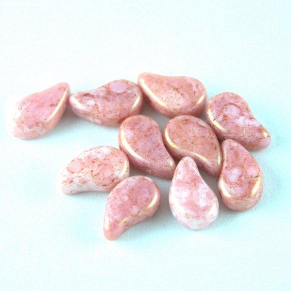 Paisley Duo - cseh préselt kétlyukú gyöngy - White Pink Terracotta - 8x5mm