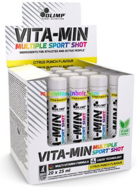 Vita-Min Multiple Shot 20x 25 ml, folyékony, 20 adagos multivitamin, kiváló
felszívódás, Citrus íz - Olimp Labs