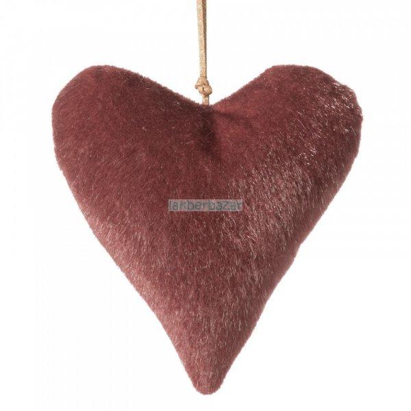 Akasztós szív dísz puha töltettel Burgundi vörös 12x13 cm