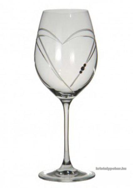 2 db Swarovski kristályos fehér vörösboros pohár díszdobozban szív a
szívben dekor