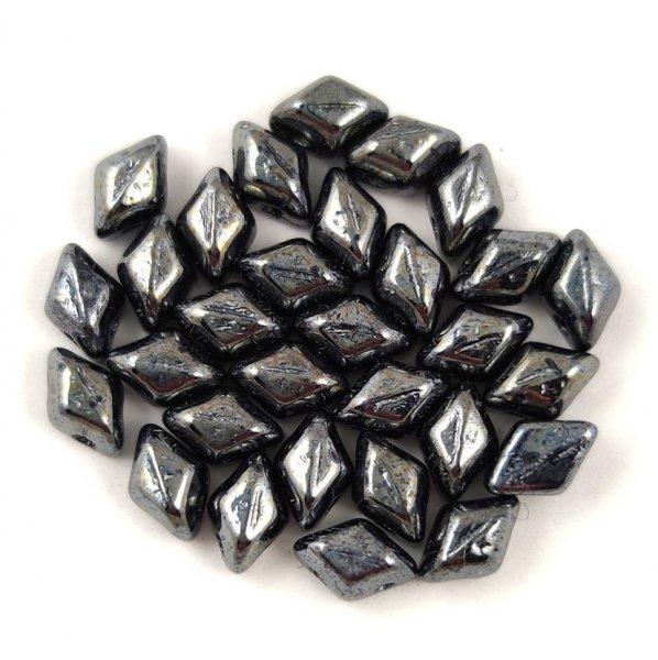 Mini Gemduo cseh préselt üveggyöngy - Hematit - 6x4 mm