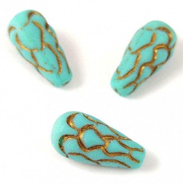 Cseh préselt Pinecone gyöngy - Turquoise Green Matt Gold - 25x12mm