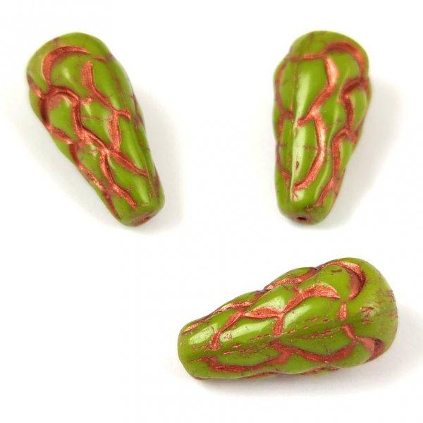 Cseh préselt Pinecone gyöngy - Green Copper - 25x12mm