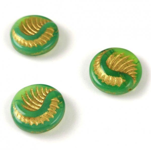 Fossil Coin gyöngy - Transparent Opal Olive Gold - 19mm