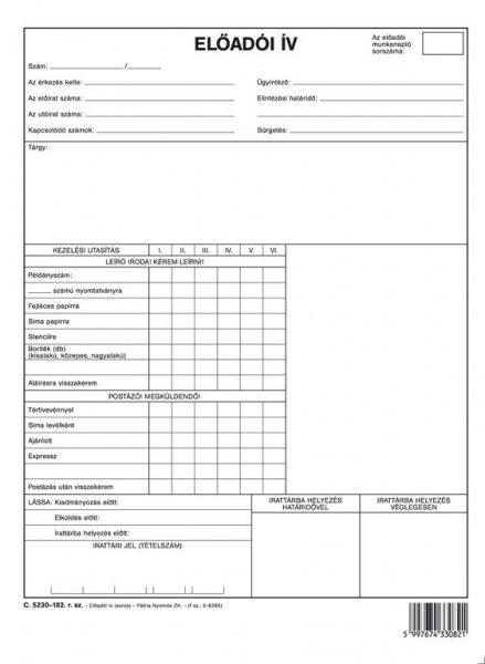 Előadói ív szabadlap A/4 négyoldalas C.5230-182