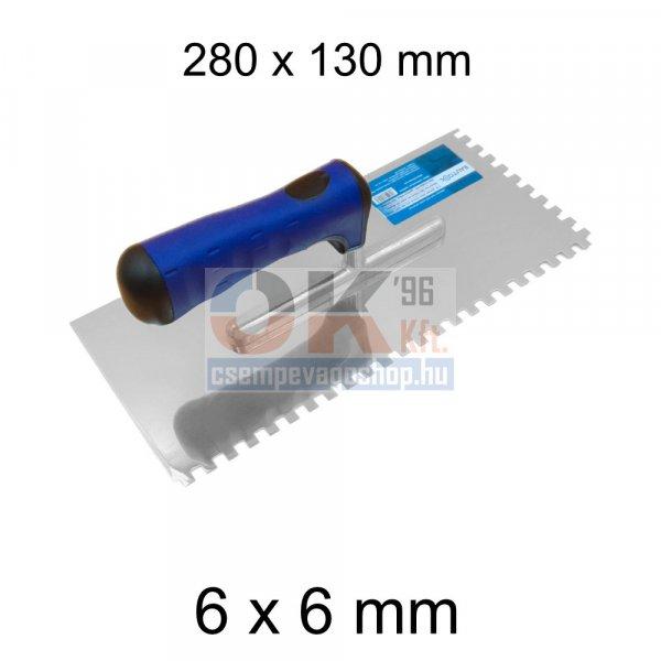 Bautool fogazott glettvas gumírozott soft nyél 6×6mm 280×130 mm (b81201206)