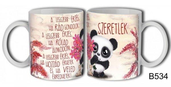 Szerelmes bögre, szeretlek, a legszebb érzés, panda maci