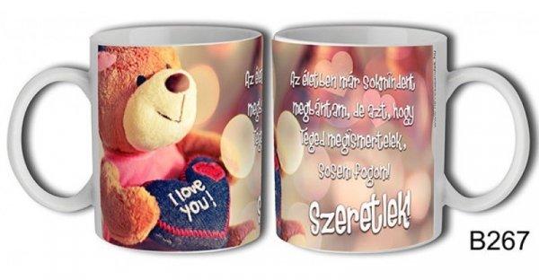 Szerelmes bögre, plüss maci, szeretlek 