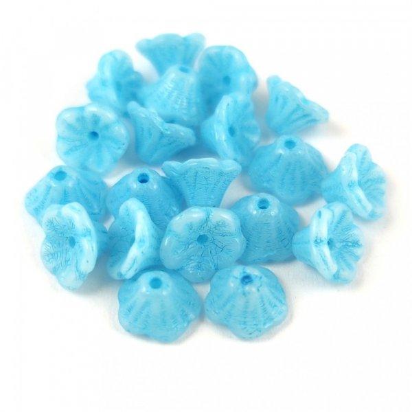 Cseh préselt virág gyöngy - harangvirág - Alabaster Light Blue Luster -
7x5mm
