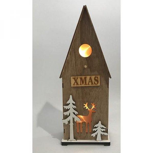MagicHome karácsonyi Woodeco dekoráció, Madárház, 3 LED, 12x7x32 cm