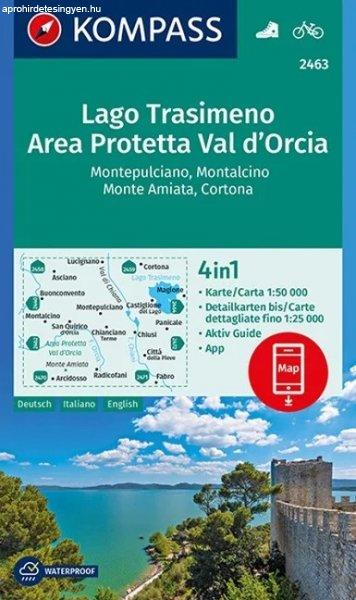WK 2463 - Lago Trasimeno, Area Protetta Val d' Orcia, Montepulciano,
Montalcino, Monte Amiata, Cortona turistatérkép - KOMPASS