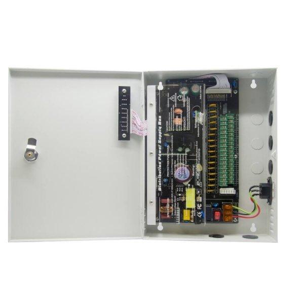 PROVISION-ISR PR-12A16CH+ 16 csatornás CCTV tápegység zárható fémdobozban,
110/230 Vac bemenet, 12-14 Vdc (szabályozható) max. 12A kimenet