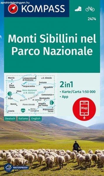 WK 2474 - Monti Sibillini nel Parco Nazionale turistatérkép - KOMPASS