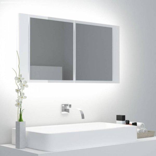 Magasfényű fehér akril led-es fürdőszobai tükrös szekrény