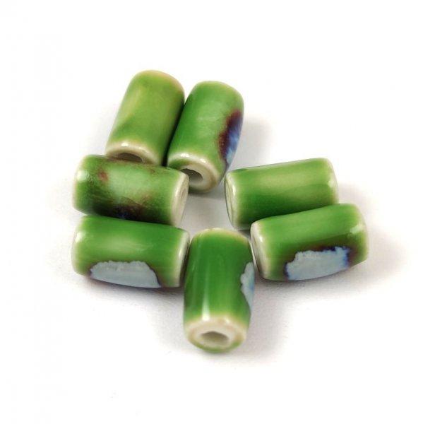 Porcelán gyöngy - henger - Green Blue - 10x6mm