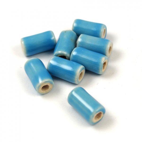 Porcelán gyöngy - henger - Light Blue - 10x6mm