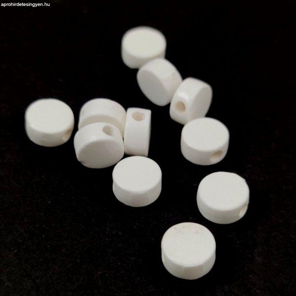 Porcelán gyöngy - korong - White - 8x4mm