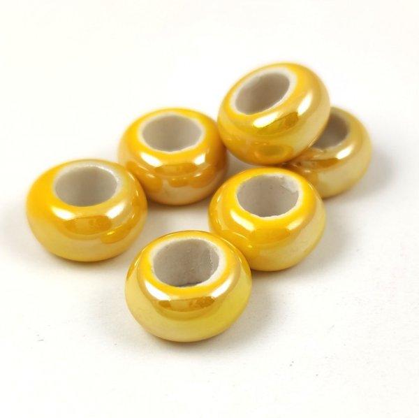 Porcelán gyöngy - gyűrű - Iridescent Yellow - 12x6mm