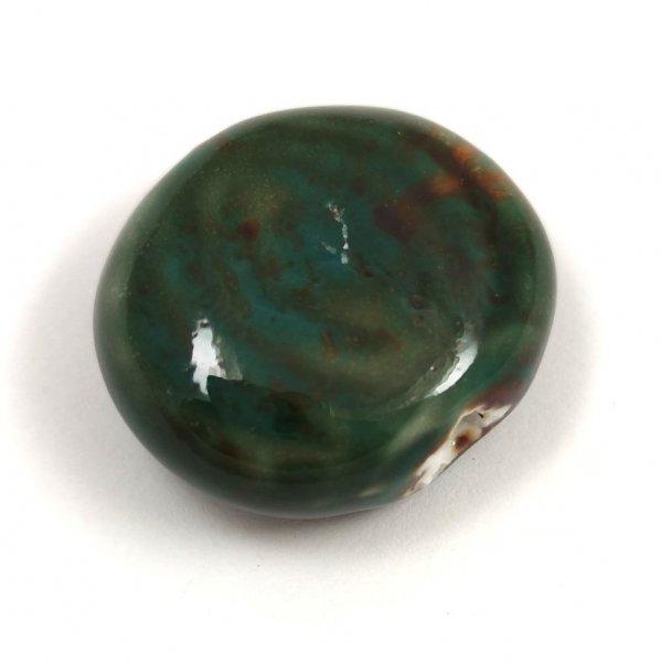 Porcelán gyöngy - Lentil - Dark Emerald - 23x27mm