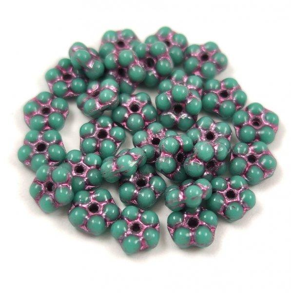 Cseh préselt virág gyöngy - Turquoise Green Violet - 5mm