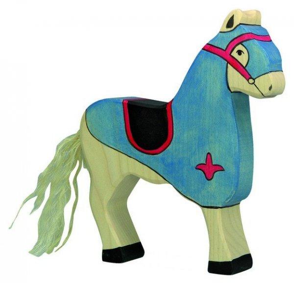 Fa játék figurák - lovagi ló, kék