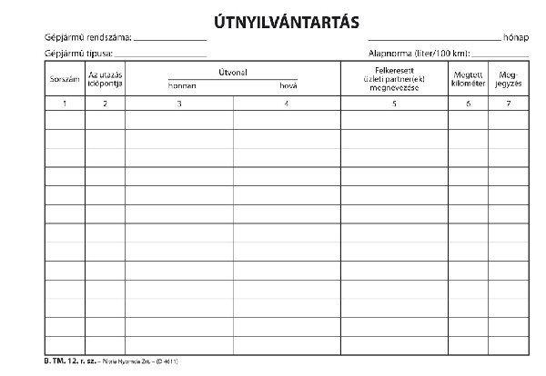 Útnyilvántartó 50 lapos tömb A/5 fekvő B.TM.12 PÁTRIA